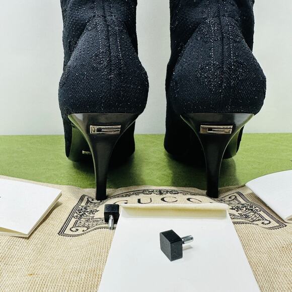 Gucci Demi 37/ US 7 Logo jacquard Metallic Stretch Knit Over The Knee Boots NIB - Picture 8 of 15